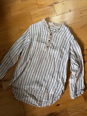 Casual Men's Stripe Linen Button-Down Shirt - White & Blue